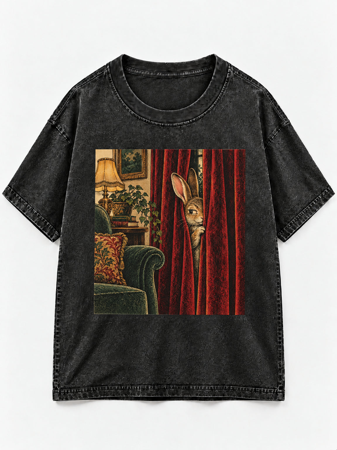 Peeking Rabbit Behind Curtains T-Shirt Sweatshirt Hoodie